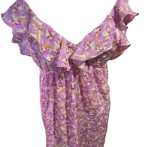 H&M Floral Sleeveless V-Neck Ruffled Dress - Size Large- Calf Length - Picture 3 of 12